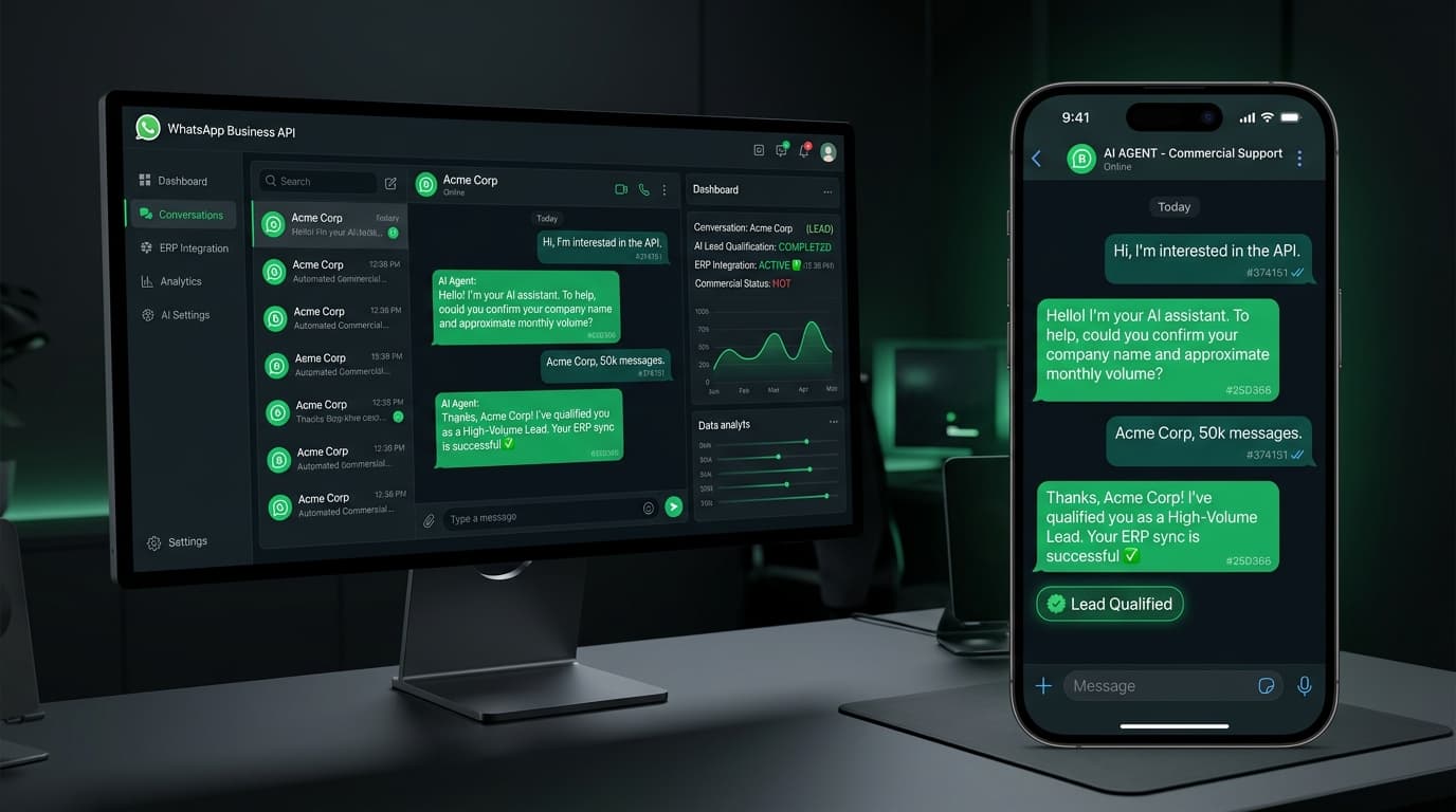 Interfaz del agente de Inteligencia Artificial para atención al cliente y ventas en WhatsApp Business API
